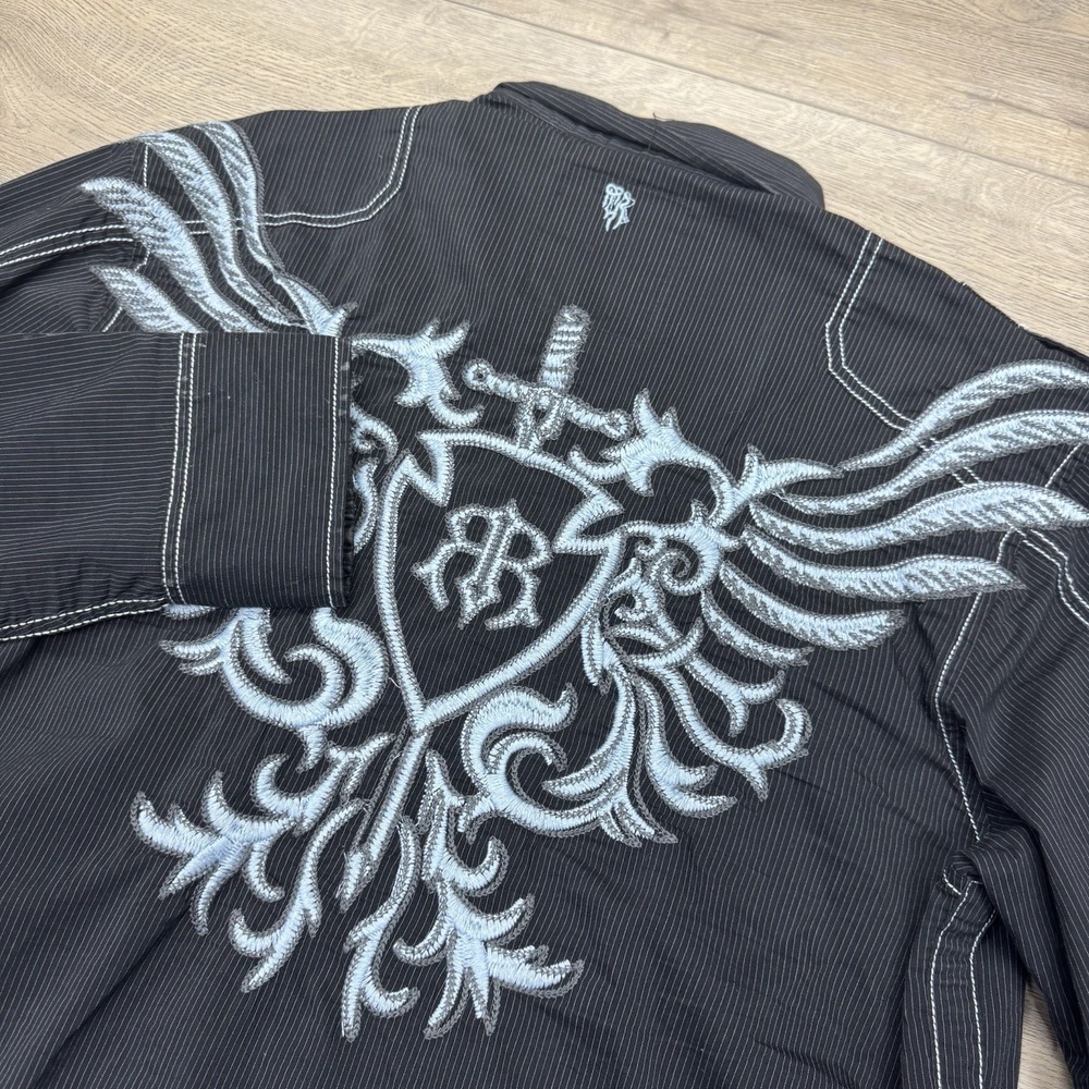 Roar Y2K Style Men's Black Button Up Shirt Sz XL Punk
